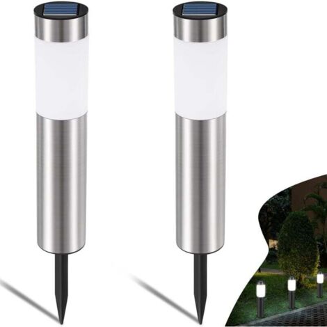 Solar Lights for Outdoor Garden, White Stainless Steel Solar Lamps, Waterproof LED Garden Lights for Outdoor, Garden for Patio, Lawn, Garden, Pathway (2 Pack) MUMU
