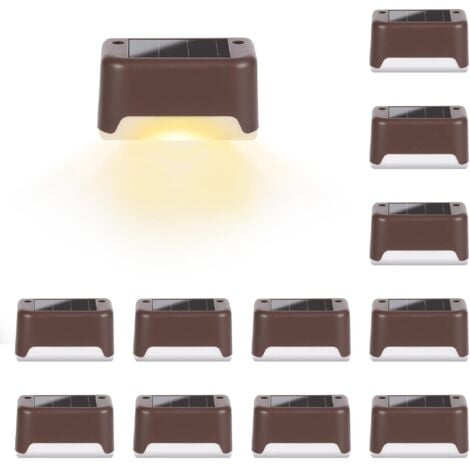 TINOR Solar Lights Outdoor, 12 Pack Stair Lights, Waterproof LED Lights for Outdoor Stairs, Steps, Fence, Yard, Patio, Gutter, Pathway, Decoration (Brown, Warm White)