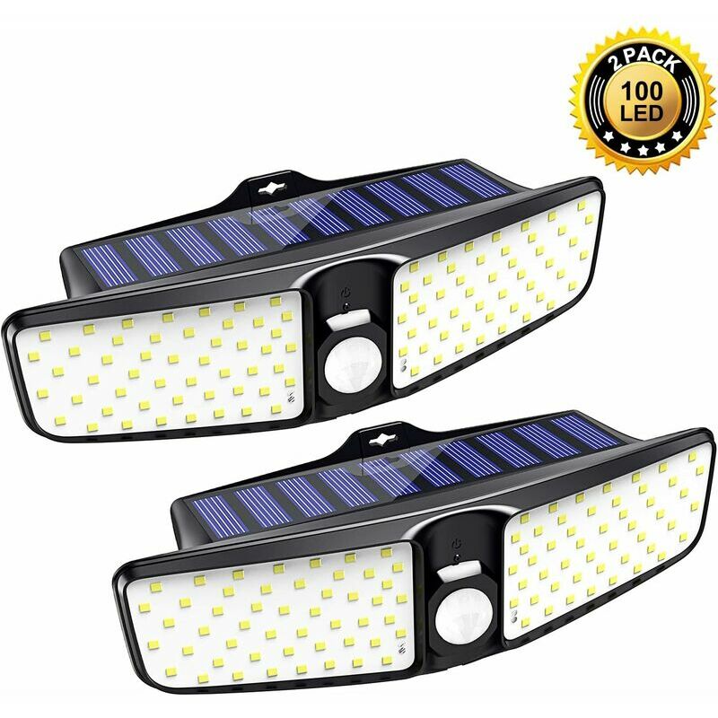Solar Lights Outdoor, [2 Pack] 100 LEDs Solar Motion Sensor Light Outdoor with 210° Wide Angle, IP65 Waterproof Deck Lights, Security Night Wall