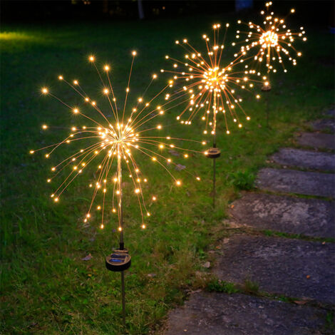Solar Lights Outdoor, [2 Pieces] 150 LED Solar Firework Lights - Waterproof - with 2 Lighting Modes for Garden, Fences, Paths, Terrace (Warm White) [Energy Class A+++]