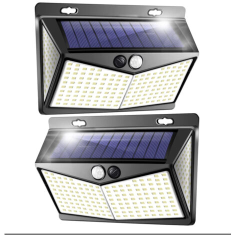 Solar Lights Outdoor 208 LEDs Motion Sensor Wall Lamp Super Bright 270° IP65 Waterproof 1500mAh Solar Powered for Yard Garage Garden - 2 Packs [Energy Class D].