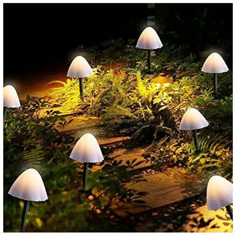 Solar Lights Outdoor Garden, 12 Pack LED Champignon Forme Pathway Lights Solar Powered Fairy String Lights Extérieur Imperméable Paysage Stake Lights