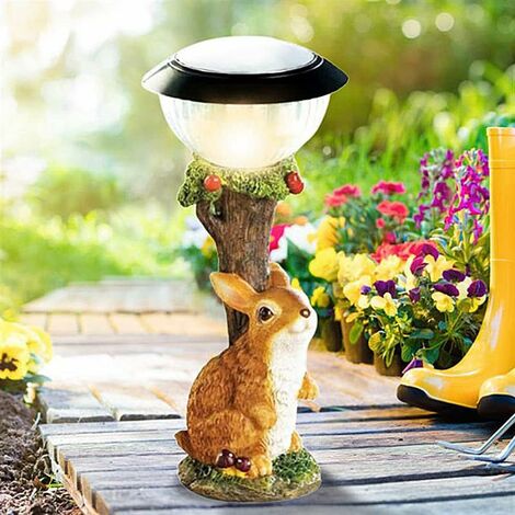 Solar Lights Outdoor Garden, Garden Ornament Light Resin Rabbit Statues Solar Lights for Patio Lawn Porch Pond Garden Decorations