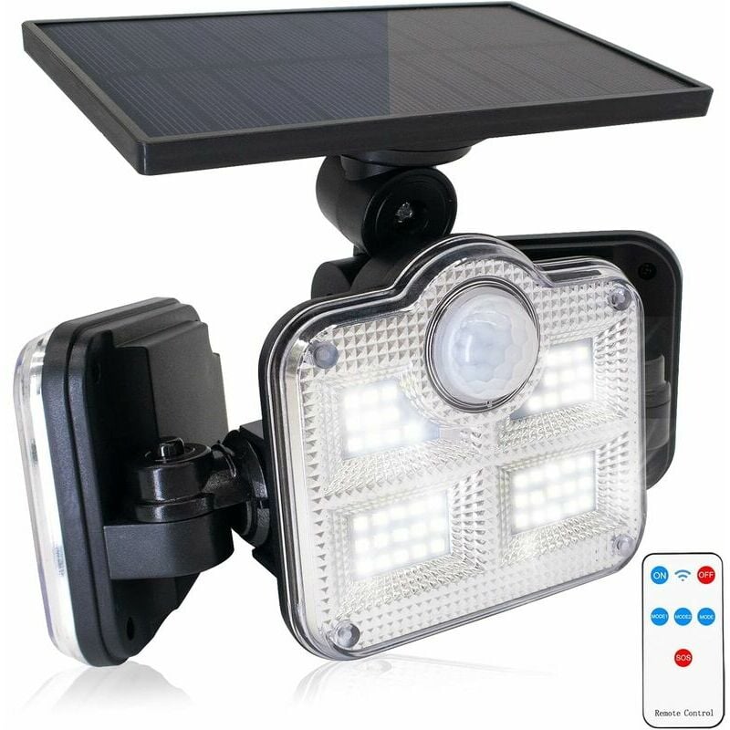 Hoopzi - Solar Lights Outdoor Wall Lights Motion Sensor Solar Powered 3 Heads 122 LEDs IP65 Waterproof Flood Security Lighting for Yard Intergrated