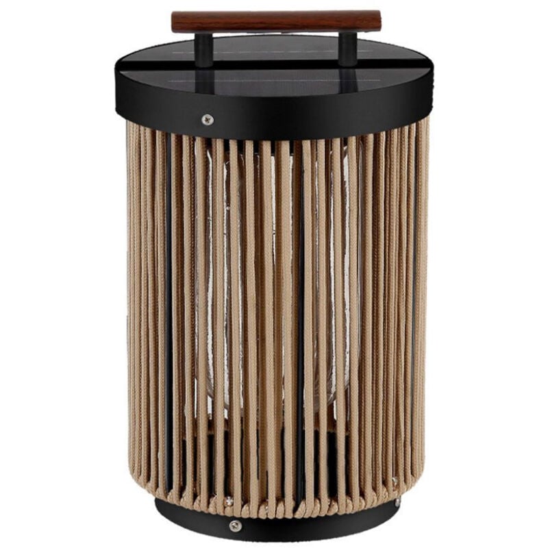 V-tac - Lampe de jardin solaire led 2,5W noire + corde de chanvre avec manche en bois et télécommande 3000K IP65 - 23349