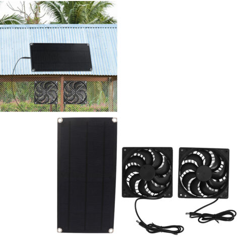 Solar-Lüftungsset – Mini-Monokristallin-Solarventilator-Set, IP65 wasserdicht, 10 W, 18 V, für Haus, Hunde-, Hühnerstall, Gewächshaus, mit 2 Ventilatoren