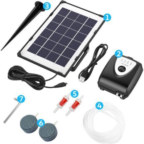 Solar-Luftpumpe, Aquarium-Belüfter, Teich-Belüfter, mit Aquarium-Sauerstoffschlauch und Ausströmerstein (blau)