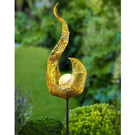 Solar Metall-Gartenstecker 78cm LED Glaskugel Gartendeko Flamme oder Tropfen - Flamme