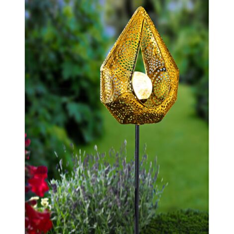 Solar Metall-Gartenstecker 78cm LED Glaskugel Gartendeko Flamme oder Tropfen - Tropfen