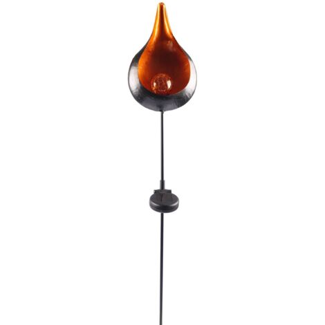 Solar Metall-Gartenstecker 95cm LED Glaskugel Gartendeko Mond Tropfen Flamme TOP - Tropfen