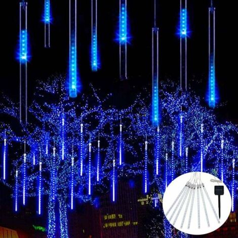 Solar-Meteorschauer-Lichter für den Außenbereich, 30 cm, 8 Röhren, 144 LED, blaue Meteorlichter, fallende Regenlichter, wasserdichte Solar-Baumlichter für den Außenbereich für Hof, Party, Terrasse, Ga