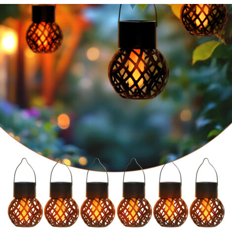 Solar Mini Hängeleuchten 9 x 7 cm mit Flammeneffekt - 6er Set - LED Laternen klein zum Hängen für Außen