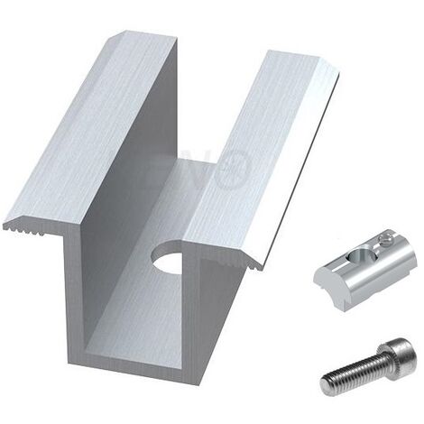 Solar Mittelklemme 40mm Komplett Befestigungsset Silber mit Nutenstein