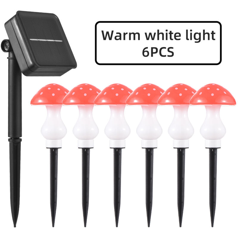 Lot de 6 guirlandes lumineuses solaires en forme de champignon pour extérieur, 6 led, lampes solaires d'extérieur, étanches, pour clôture, patio,