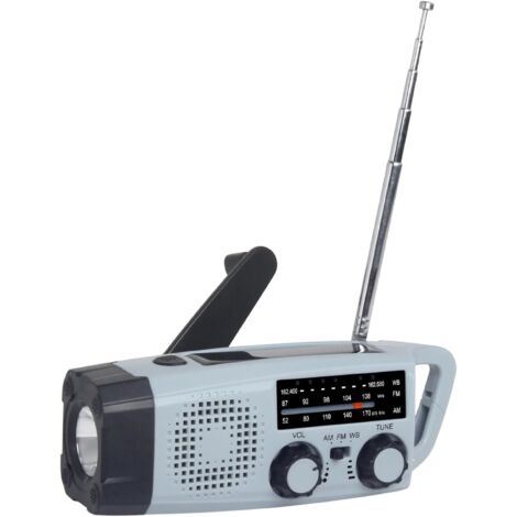 Solar-Notradio, Handkurbel, autark, mit LED-Taschenlampe, SOS-Alarm, AM/FM, Wetteraufzug, zum Aufladen von Smartphones im Notfall, mit USB