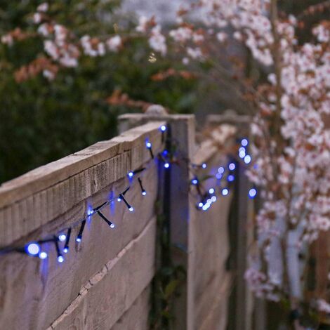 Solar Outdoor Garden Multi Function Fairy String Lights, 100 Blue LEDs, 10m