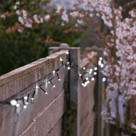 Solar Outdoor Garden Multi Function Fairy String Lights, 100 White LEDs, 10m