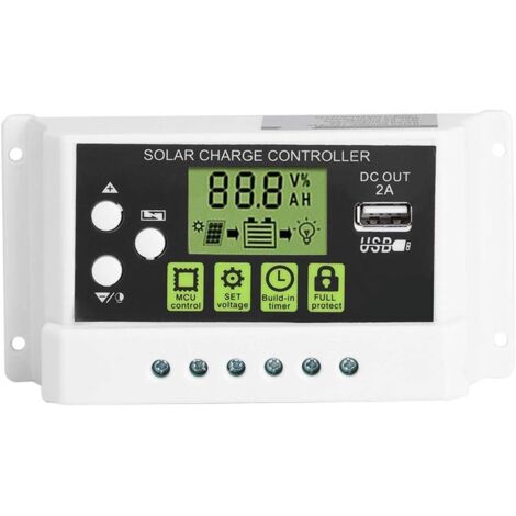 Solar Panel Charge Controller, Akozon PWM Intelligent Solar Charge Regulator LCD Display USB Output 12V 24V 10/20/30A Solar Panel Battery Regulator (KYZ-20A)