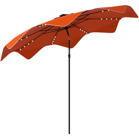 Solar Patio Umbrella with LED and Tilt, Outdoor Market Table Umbrella Parasol with Crank, 3 x 3 (m), Orange
