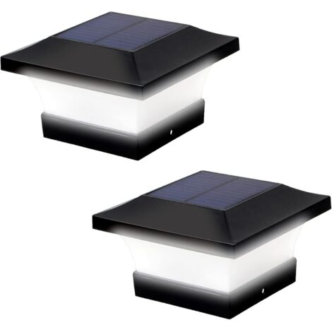 Solar-Pfostenleuchten, wasserdichte Outdoor-Solar-Pfostenkappenleuchten für 4 x 4 Holzpfosten, 6000 K weiße LED-Beleuchtung, Deck, Terrasse, Gartendekoration oder Zaun (2 Stück)