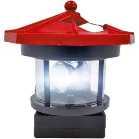 Solar Post Cap Lights Outdoor Solar Lighthouse Solar LED Light Garden Fence Yard Decor Outdoor Decoration Smart Sensor Beacon Rotating Beam Lamp Red