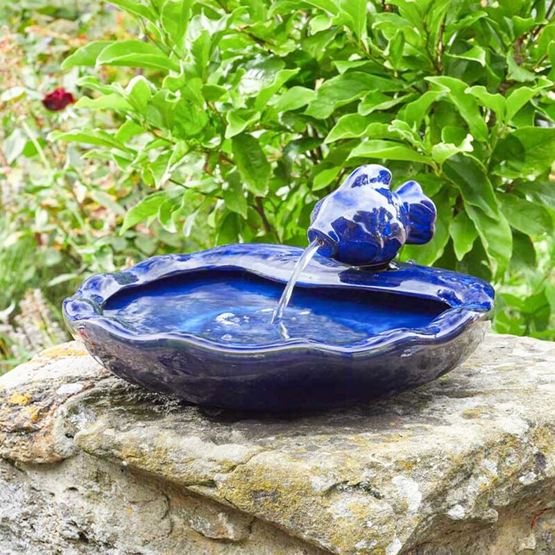 Image of Smart Garden - Solar Power Ceramic Water Feature with Fish Decoration Outdoor Garden Ornament Patio - Blue
