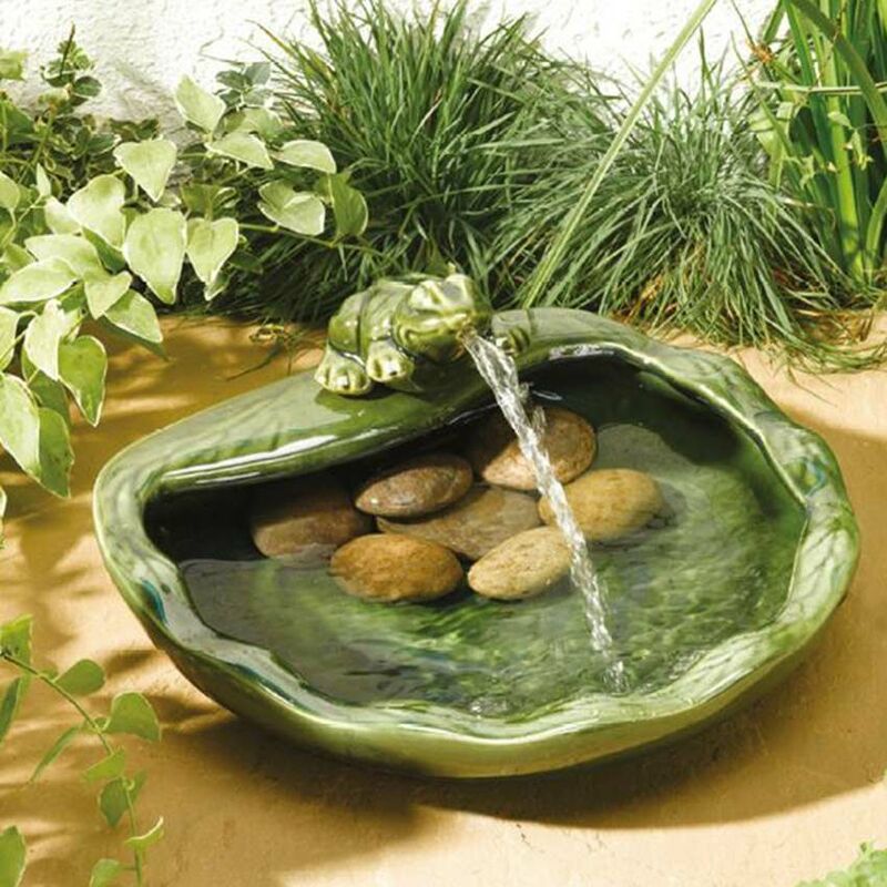 Image of Smart Garden - Solar Power Ceramic Water Feature with Frog Decoration | Outdoor Garden Ornament Patio - Green