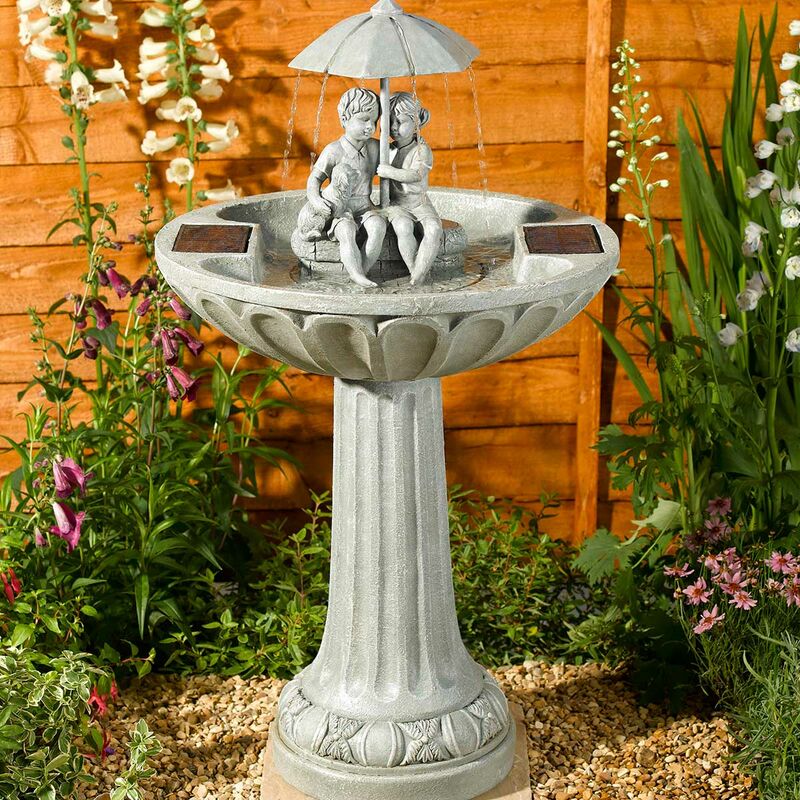Image of Smart Garden - Solar Power Novelty Umbrella Water Fountain Feature | Garden Outdoor Ornament - Grey
