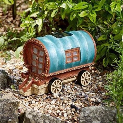 GARDEN MILE Solar Powered Fairy House - Gypsy Rose Caravan