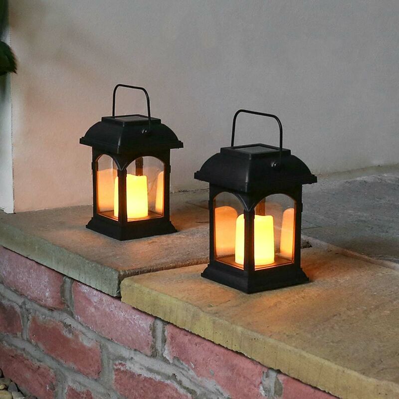 Image of 2 Pack 15cm Solar Power Flickering Flameless led Candle Lantern Hanging Outdoor Garden Patio