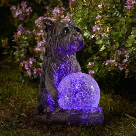 Solar Powered Garden Light Dog Statue, LED Garden or Patio Ornament with Multicoloured Light