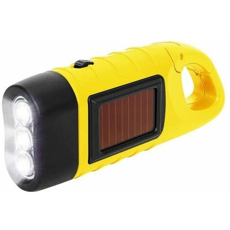 Solar Powered Hand Crank Rechargeable Flashlight, Emergency Dynamo Torch Flashlight with Clip for Camping, Outdoor Climbing, Hiking