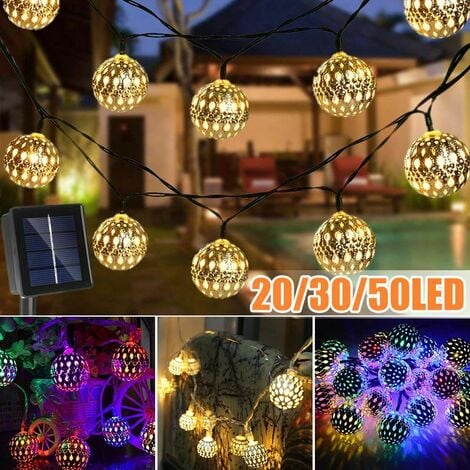 Solar Powered Moroccan Fairy Light String Fixed / Flashing Metal Ball Hanging Lantern Lamp Outdoor Garden Christmas Decor Wedding Party Lawn Yard (Multicolor, 7M 50LED)