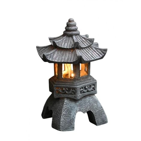 Solar Powered Pagoda Lantern Statues, Japanese Style Pagoda Light Garden Ornaments, Decorative Self-Contained Luminous Vintage Pagoda for Lawn,(Color:A)