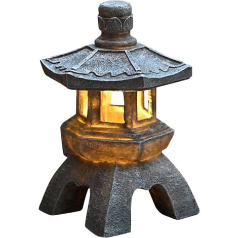Solar Powered Pagoda Lantern Statues, Japanese Style Pagoda Light Garden Ornaments, Decorative Self-Contained Luminous Vintage Pagoda for Lawn,(Color:A)