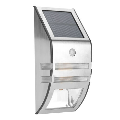 Solar Powered PIR Motion Sensor 2 LED Path Wall Light Garden Security Lamps Silver Pure White