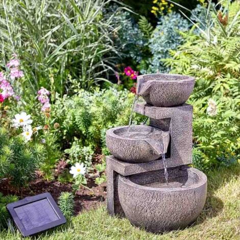 Solar Powered Water Fountain Rock Cascade Resin Solar Garden Fountain Freestanding Solar Water Feature for Patio Pond Lawn