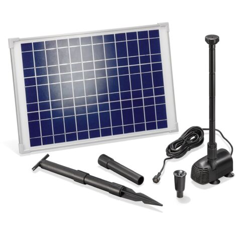Solar Pumpensystem WATERSPLASH 20/1350, Komplett-Set, Teichpumpe Springbrunnenpumpe, Solarbrunnen Sprinklerpumpe, Direktbetrieb Wasserspiel, Solarmodul 20W, 1,9m 1350l/h IP68 101014