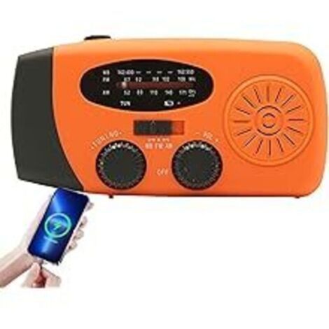Solar Radio, Survival Hand AM/FM Weather Disaster Prevention Radio With 3 Charging Methods, 2000mAh Rechargeable USB Phone Charger, couleur orange