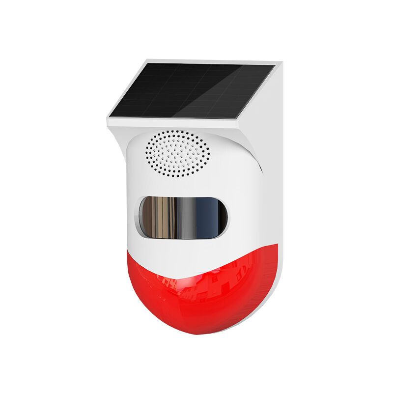 Solar Siren with Remote Control/Red Strobe Light with Siren/Motion Sensor with Sound Alarm/Motion Outdoor with IP65 Waterproof, 120dB Solar Security