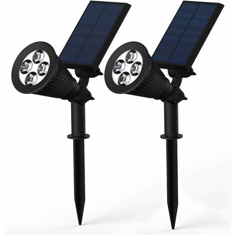 Solar Spotlights, 2-in-1 Adjustable 4 LED Wall/Landscape Solar Lights with Automatic On/Off Sensor, 2 Pack (RGB)