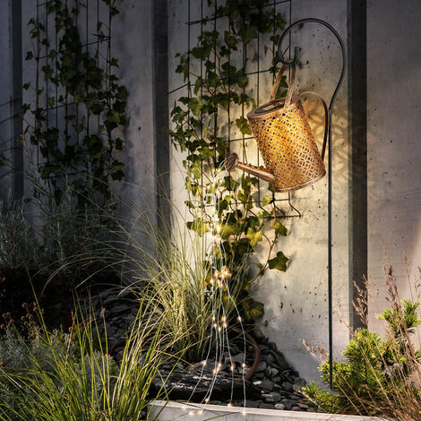 Solar Steckleuchte Gießkanne Außen Gartenlampe im Gießkannen Design Stecklampe gold, 36x LED warmweiß, LxBxH 26x12,6x85 cm