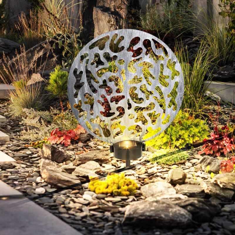 Lampe solaire enfichable lampe solaire ronde lampe d'extérieur décoration de jardin piquet, effet de lumière, métal argenté antique, 2x led blanc