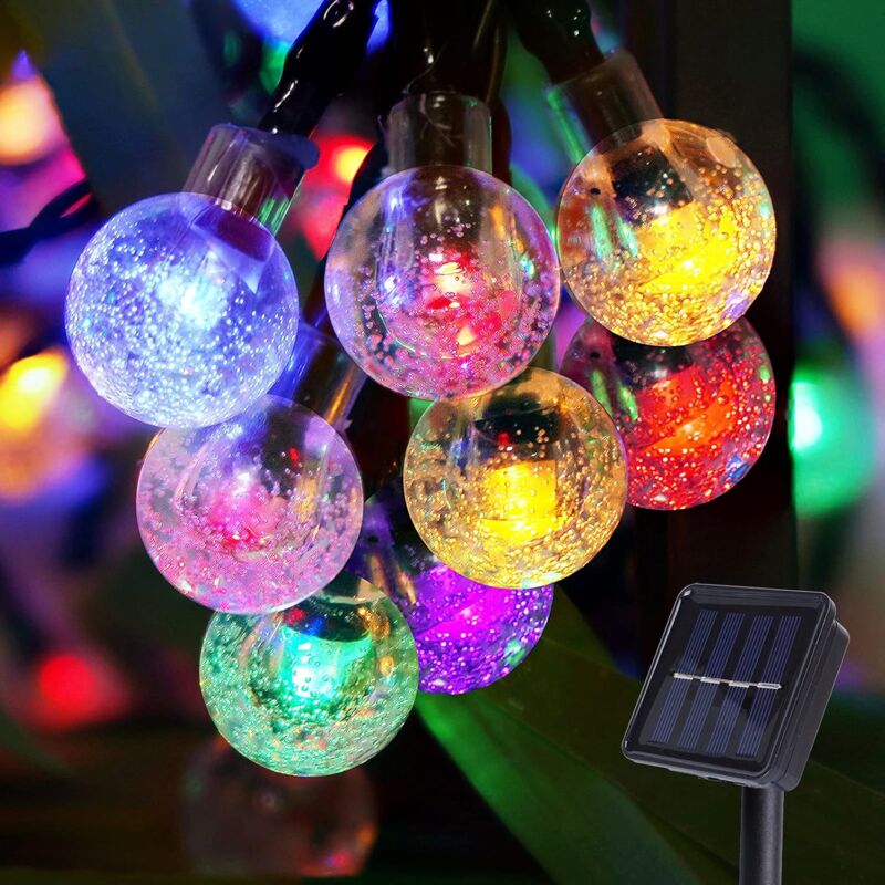 Hiasdfls - Solar String Lights, Color Crystal Balls Light, 8 Modes Waterproof Solar Lights, For Outdoor Decoration, Gardens, Patios, Weddings,