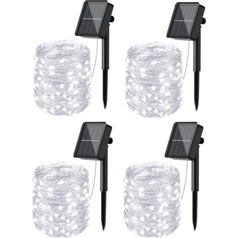 Solar String Lights Outdoor, 12m 120 LED Solar String Lights Outdoor Waterproof 8 Modes Decoration Light for Garden Patio Yard Home Christmas Wedding Party, Cool White [Pack of 4]
