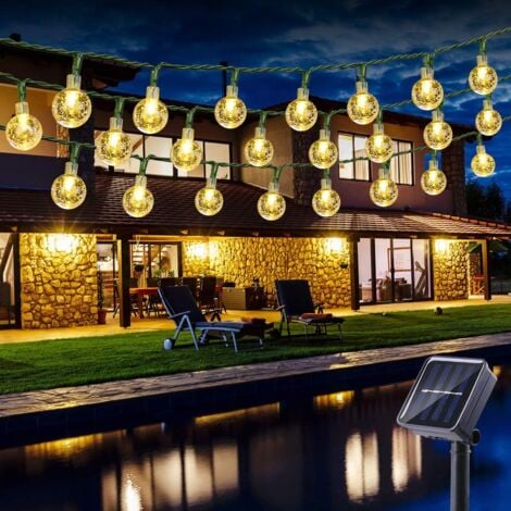 Solar String Lights Outdoor, 6.5M 30 LED Solar Crystal Ball String Lights 8 Modes Waterproof Indoor Outdoor for Garden, Patio, Wedding, Party, Christmas, Warm White