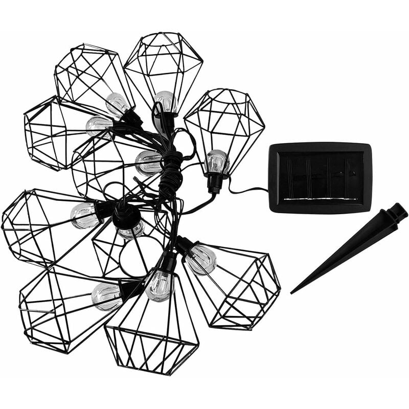 

Solar String luz jaula de acero diamante 10 bombillas LED redondas blanco cálido MILY 3.90m