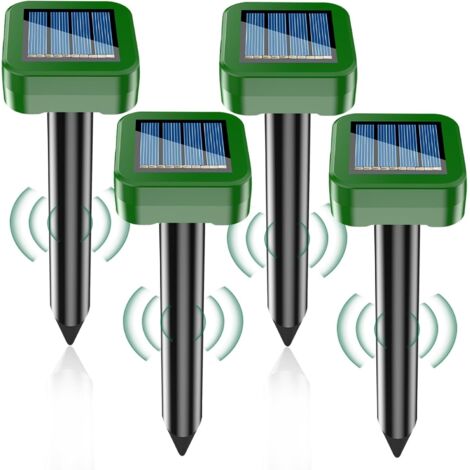Solar Taupe Detaupeur, Repulsif Taupe Ultrasons 4 pièces, IP65 Répulsif Taupes pour l'extérieur Anti Taupe pour Repousser Les Taupes et Les Campagnols dans Les Jardins