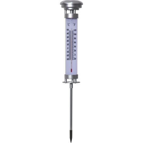 Solar Thermometer ,Celsius', Bodenstecker mit Dämmerungssensor, warmweiß, H 57cm