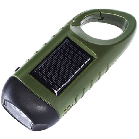 Solar- und Kurbeltaschenlampe, LED-Überlebenslampe mit Karabinerhaken für Wanderungen und Notfälle